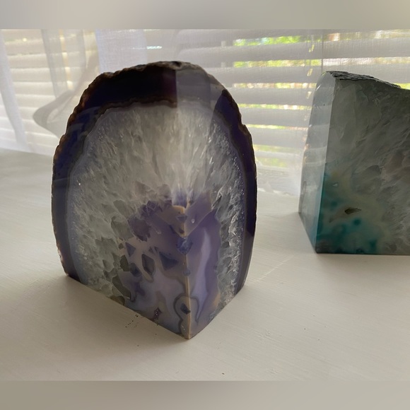 Natural Geode Bookends. Paperweights. Purple or blue agate pieces. Brazilian - Picture 5 of 16